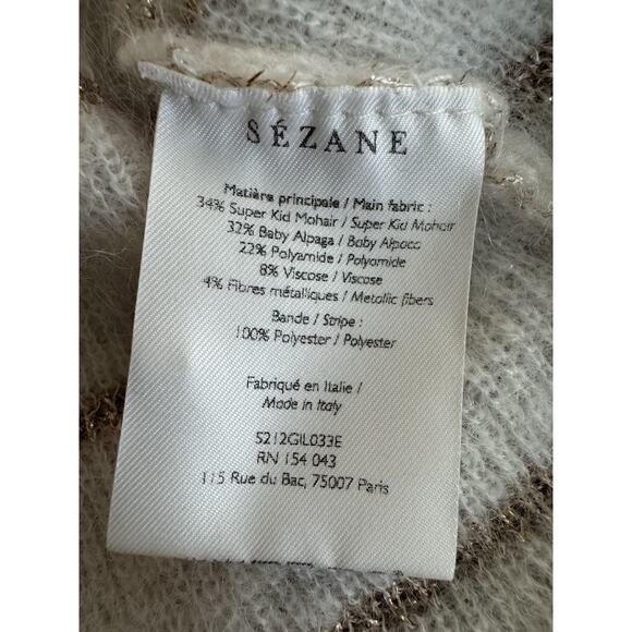 Sezane Sweater Gaspard Cardigan Super Kid Mohair Ivory Gold Stripe xs - Picture 4 of 9